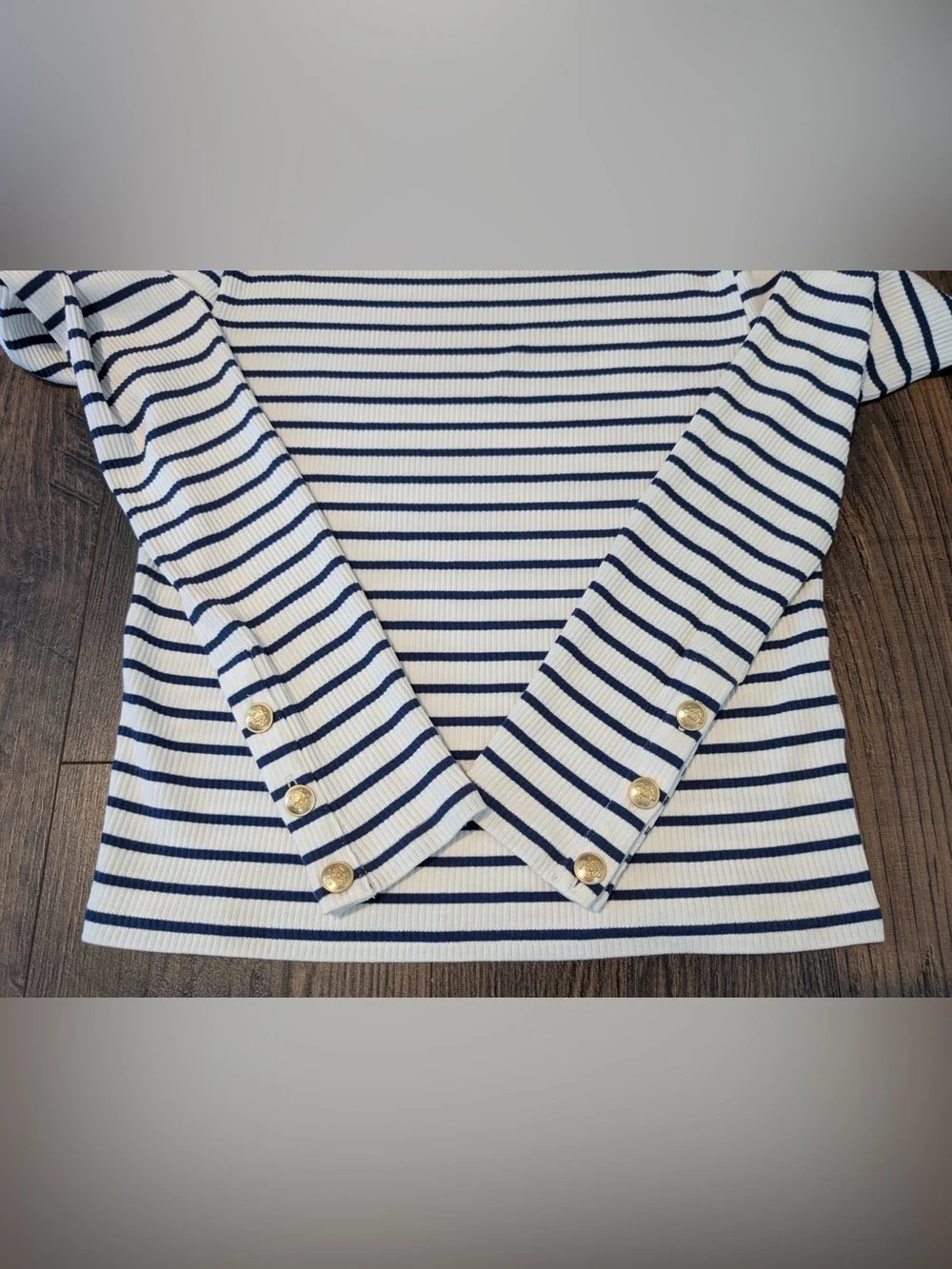 J. Crew Women’s Ribbed Boatneck Stripe Long Sleeve Cuff Buttons Size Small